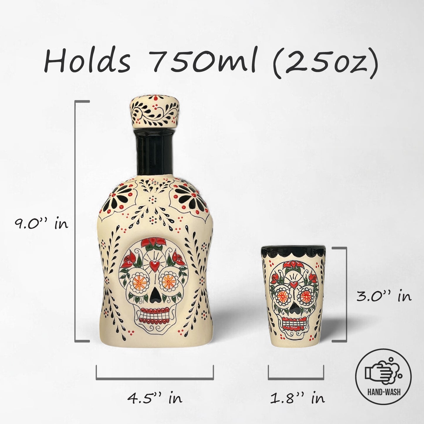 Elegant tequila decanter for home bar or gifting and shot glass with skull design