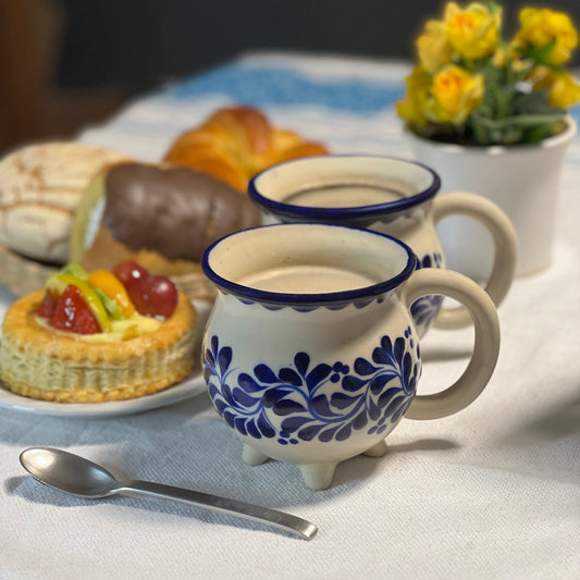 Hand-painted mugs in matching talavera designs, perfect for gifting or personal use