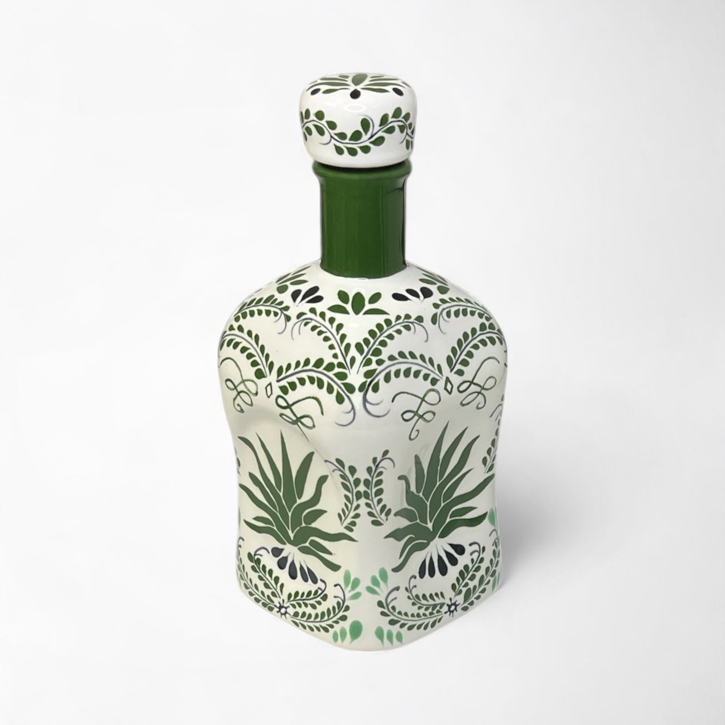 Tequila serving barware gift with agave patterned ceramic decanter. hand made and painted in Mexico